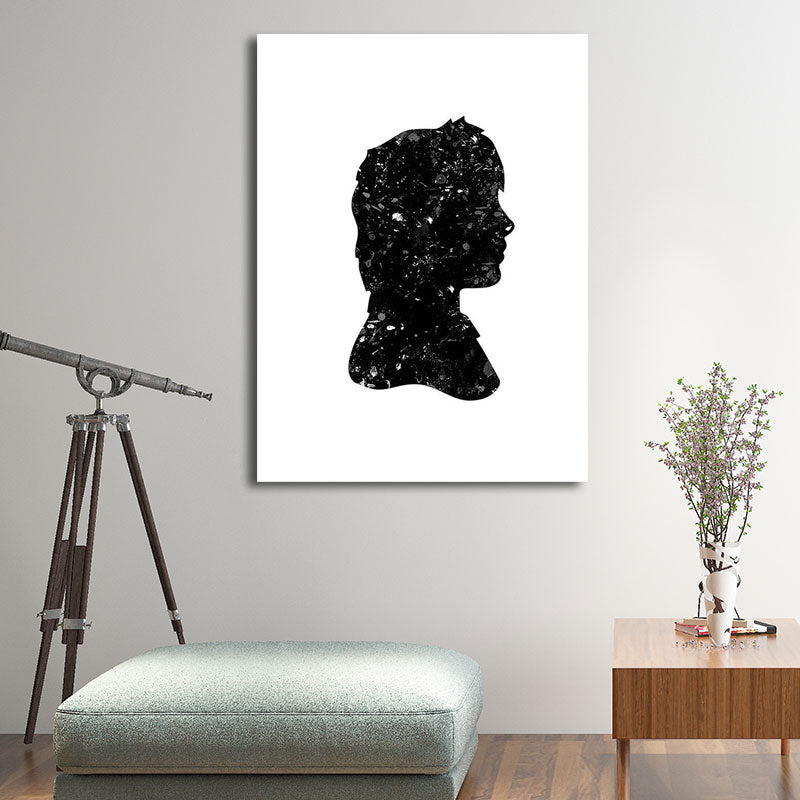 Minimalistic Side Face Wall Decor Black Literature Character Canvas Wall Art for Corridor Clearhalo 'Art Gallery' 'Canvas Art' 'Contemporary Art Gallery' 'Contemporary Art' 'Minimalism' 'Minimalist Art Gallery' 'Scandinavian' Arts' 1657756