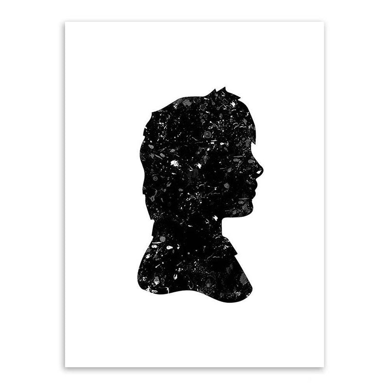 Minimalistic Side Face Wall Decor Black Literature Character Canvas Wall Art for Corridor Clearhalo 'Art Gallery' 'Canvas Art' 'Contemporary Art Gallery' 'Contemporary Art' 'Minimalism' 'Minimalist Art Gallery' 'Scandinavian' Arts' 1657757