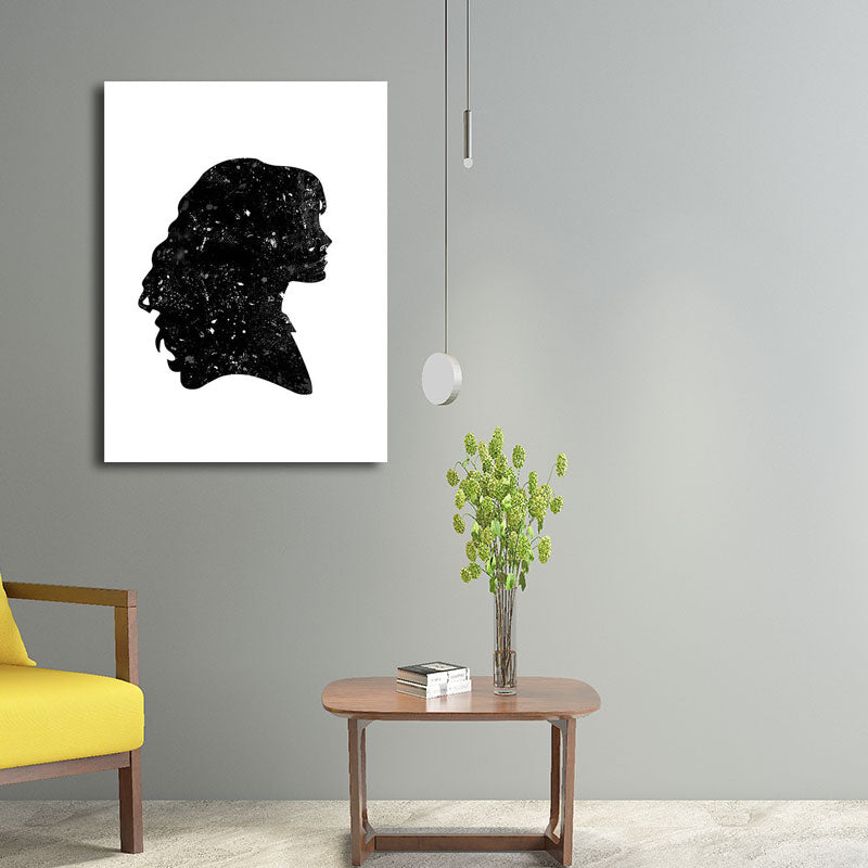 Minimalistic Side Face Wall Decor Black Literature Character Canvas Wall Art for Corridor Black Design 2 Clearhalo 'Art Gallery' 'Canvas Art' 'Contemporary Art Gallery' 'Contemporary Art' 'Minimalism' 'Minimalist Art Gallery' 'Scandinavian' Arts' 1657761