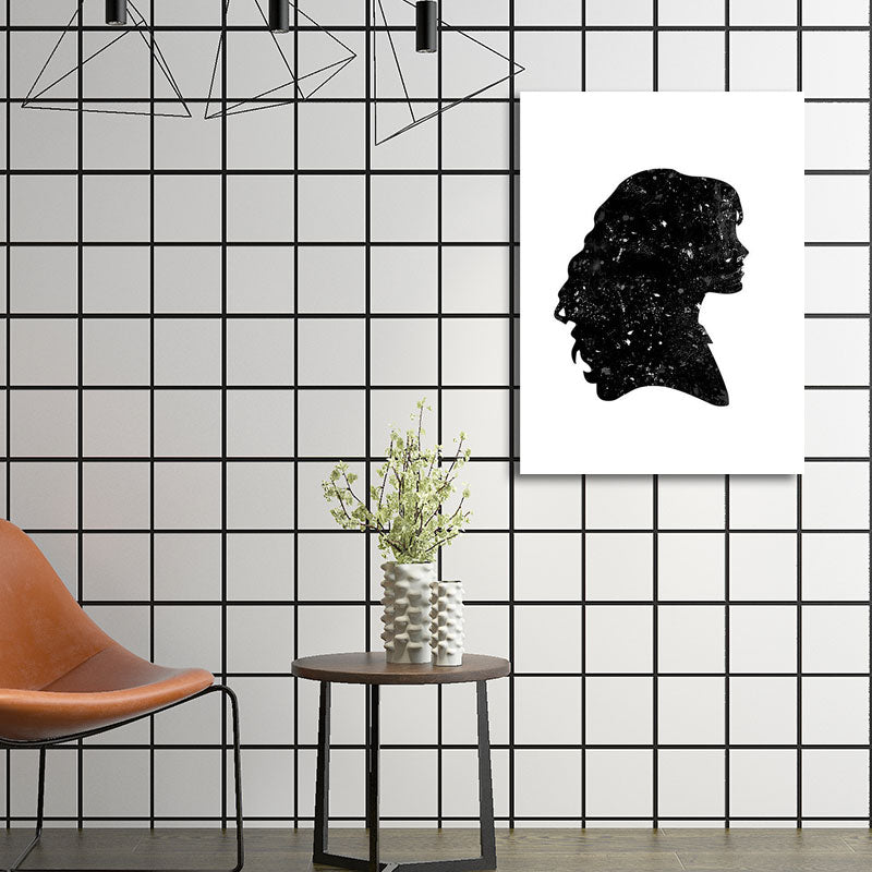 Minimalistic Side Face Wall Decor Black Literature Character Canvas Wall Art for Corridor Clearhalo 'Art Gallery' 'Canvas Art' 'Contemporary Art Gallery' 'Contemporary Art' 'Minimalism' 'Minimalist Art Gallery' 'Scandinavian' Arts' 1657762