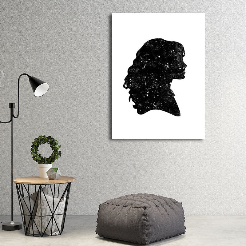 Minimalistic Side Face Wall Decor Black Literature Character Canvas Wall Art for Corridor Clearhalo 'Art Gallery' 'Canvas Art' 'Contemporary Art Gallery' 'Contemporary Art' 'Minimalism' 'Minimalist Art Gallery' 'Scandinavian' Arts' 1657763