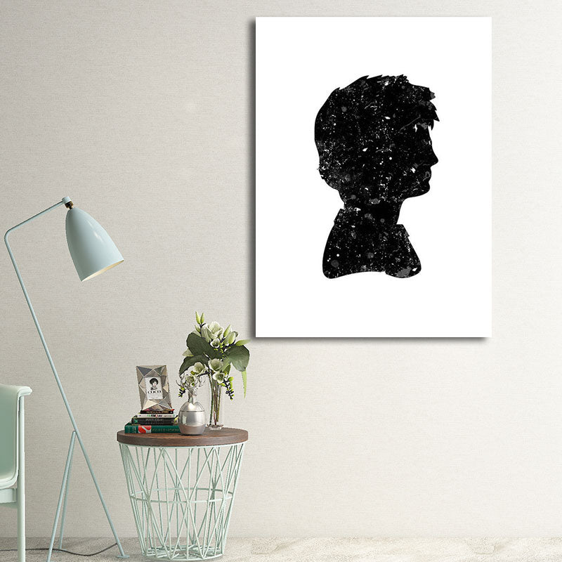 Minimalistic Side Face Wall Decor Black Literature Character Canvas Wall Art for Corridor Black Design 3 Clearhalo 'Art Gallery' 'Canvas Art' 'Contemporary Art Gallery' 'Contemporary Art' 'Minimalism' 'Minimalist Art Gallery' 'Scandinavian' Arts' 1657765