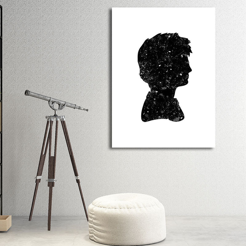 Minimalistic Side Face Wall Decor Black Literature Character Canvas Wall Art for Corridor Clearhalo 'Art Gallery' 'Canvas Art' 'Contemporary Art Gallery' 'Contemporary Art' 'Minimalism' 'Minimalist Art Gallery' 'Scandinavian' Arts' 1657766