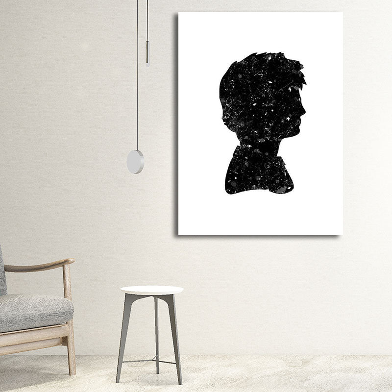 Minimalistic Side Face Wall Decor Black Literature Character Canvas Wall Art for Corridor Clearhalo 'Art Gallery' 'Canvas Art' 'Contemporary Art Gallery' 'Contemporary Art' 'Minimalism' 'Minimalist Art Gallery' 'Scandinavian' Arts' 1657767