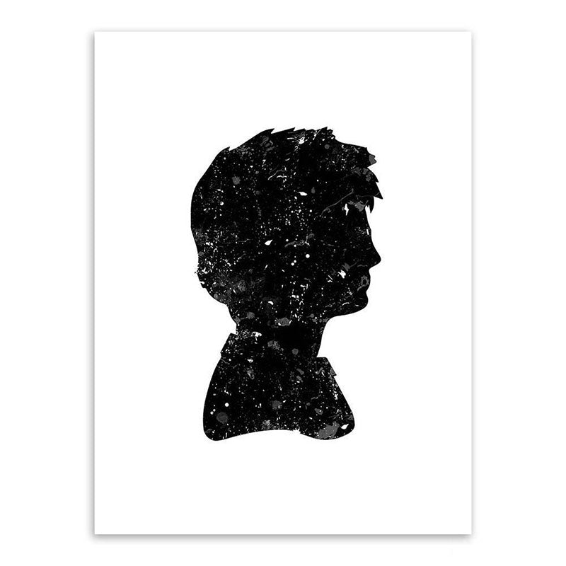Minimalistic Side Face Wall Decor Black Literature Character Canvas Wall Art for Corridor Clearhalo 'Art Gallery' 'Canvas Art' 'Contemporary Art Gallery' 'Contemporary Art' 'Minimalism' 'Minimalist Art Gallery' 'Scandinavian' Arts' 1657768