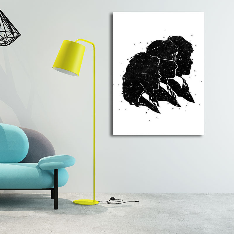 Minimalistic Side Face Wall Decor Black Literature Character Canvas Wall Art for Corridor Clearhalo 'Art Gallery' 'Canvas Art' 'Contemporary Art Gallery' 'Contemporary Art' 'Minimalism' 'Minimalist Art Gallery' 'Scandinavian' Arts' 1657770