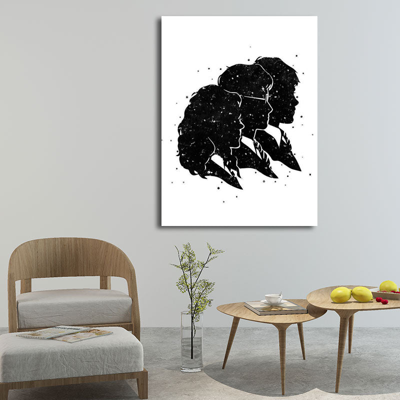 Minimalistic Side Face Wall Decor Black Literature Character Canvas Wall Art for Corridor Clearhalo 'Art Gallery' 'Canvas Art' 'Contemporary Art Gallery' 'Contemporary Art' 'Minimalism' 'Minimalist Art Gallery' 'Scandinavian' Arts' 1657771