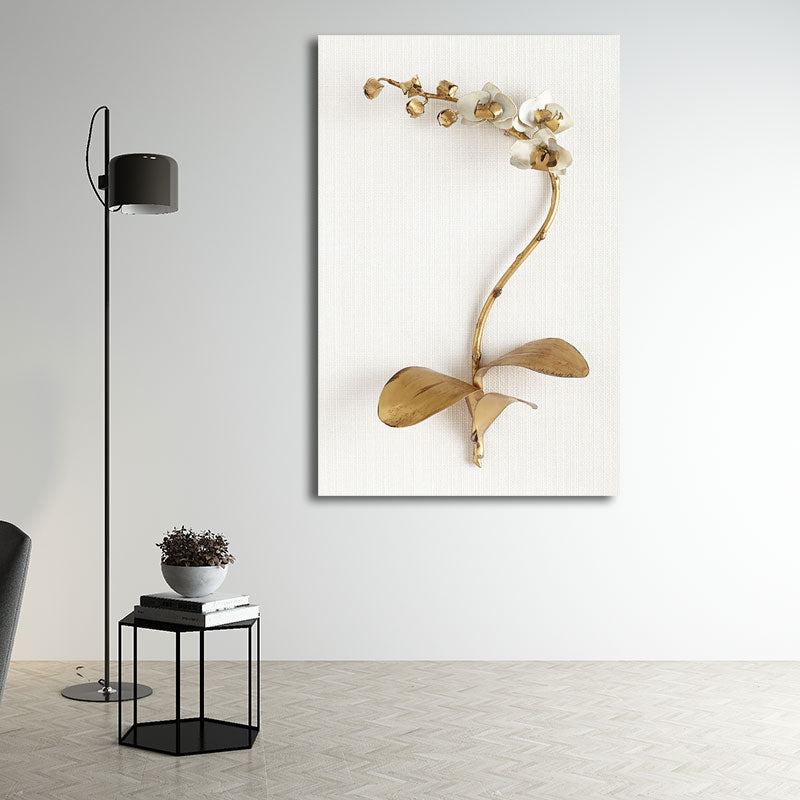 Gold Nordic Canvas Art Branch of Blooming Flower Wall Decoration for Living Room