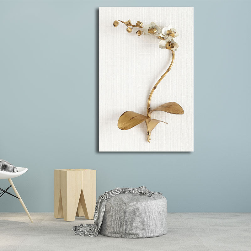 Gold Nordic Canvas Art Branch of Blooming Flower Wall Decoration for Living Room