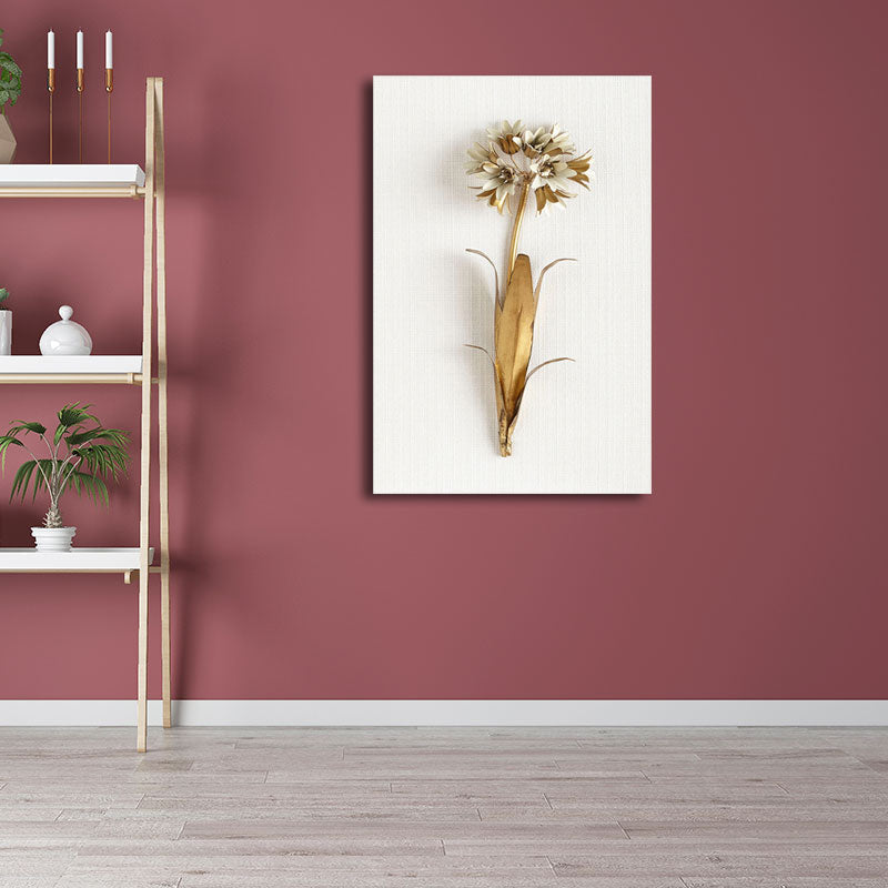 Gold Nordic Canvas Art Branch of Blooming Flower Wall Decoration for Living Room