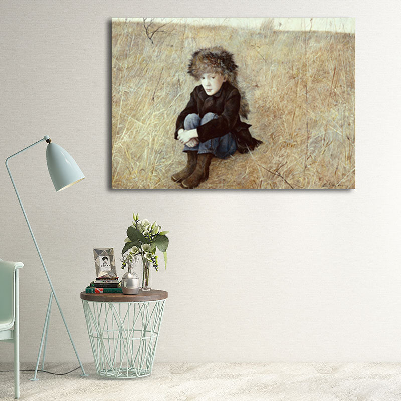 Rust Grassland Scenery Painting Dark Color Textured Wall Art Print for Living Room Brown Clearhalo 'Art Gallery' 'Canvas Art' 'Country Art Gallery' 'French Country' 'Rustic' Arts' 1657890