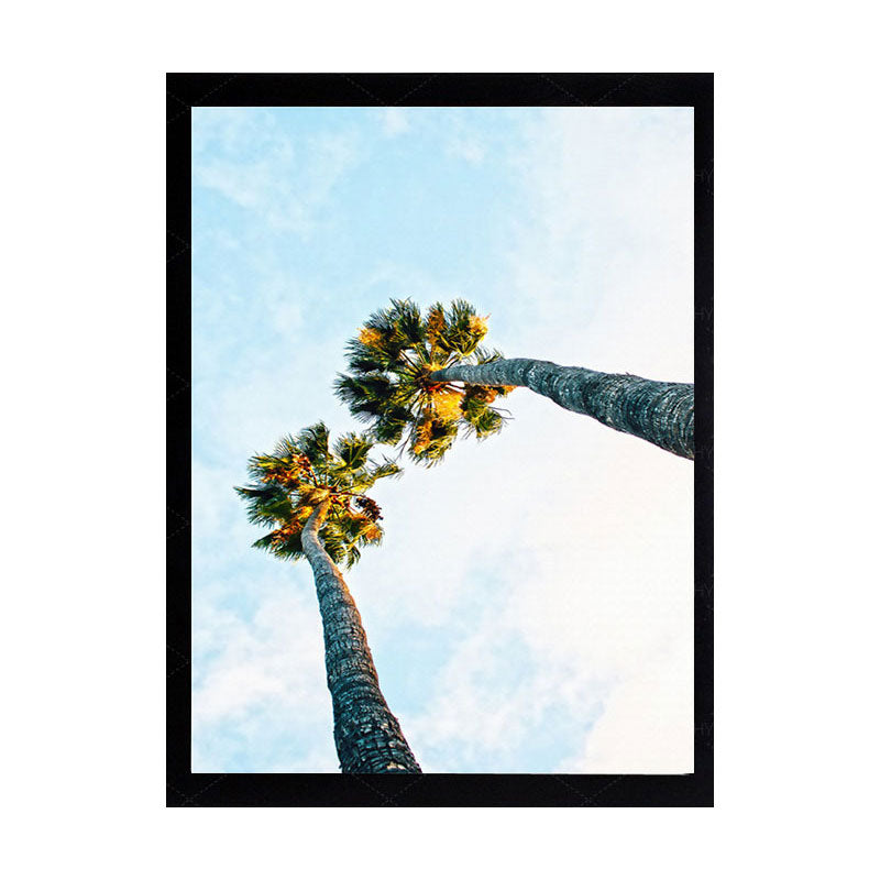 Palm Tree Looking-Up Canvas Print Tropical Textured Wall Art in Blue for Home Clearhalo 'Art Gallery' 'Canvas Art' 'Coastal Art Gallery' 'Nautical' Arts' 1657922