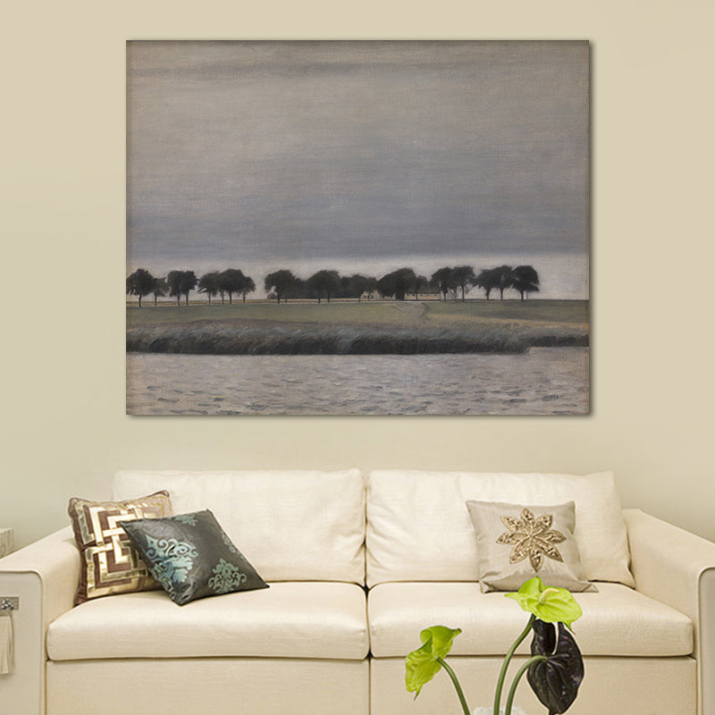 Gloomy Grassland Canvas Wall Art House Interior Scenery Painting Wall Decor in Grey Clearhalo 'Art Gallery' 'Canvas Art' 'Traditional' Arts' 1657995