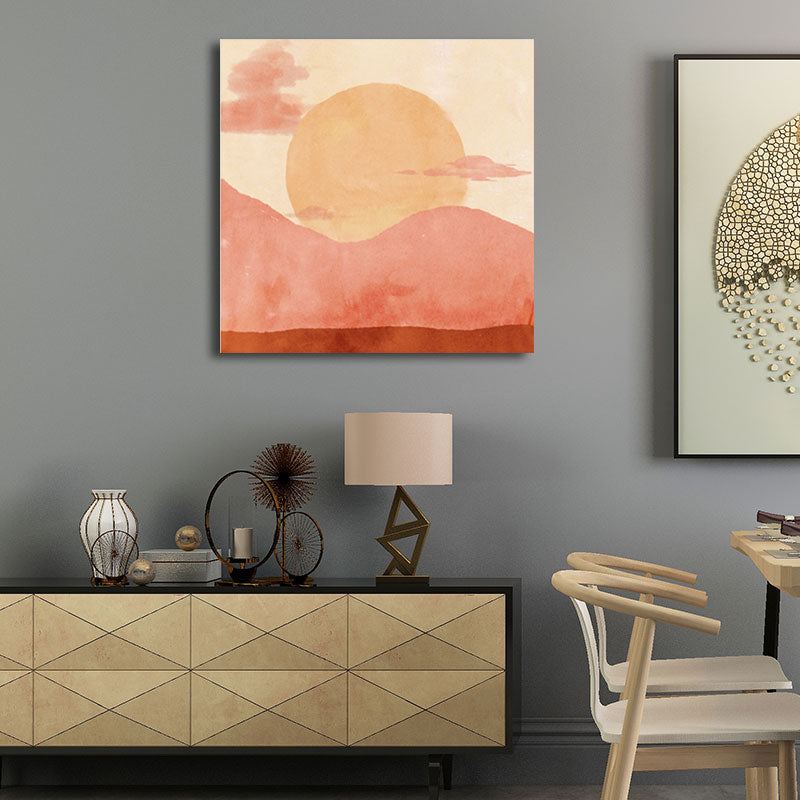Moon Mountain Landscape Painting Childrens Art Textured Wall Decor in Pastel Color Clearhalo 'Art Gallery' 'Canvas Art' 'Kids' Arts' 1658275
