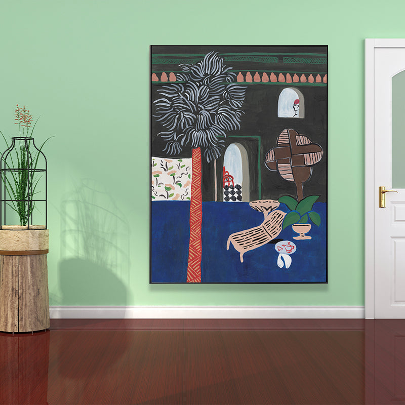 Childrens Art Patio View Painting Blue Textured Canvas Wall Decor for Sitting Room - Clearhalo - 'Arts' - 'Canvas Art' - 1658565