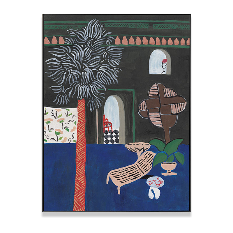 Childrens Art Patio View Painting Blue Textured Canvas Wall Decor for Sitting Room - Clearhalo - 'Arts' - 'Canvas Art' - 1658566