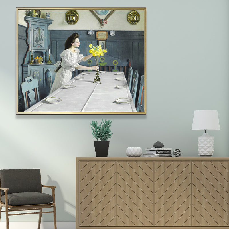 Painting Print Post-Impressionist Canvas Wall Art with Woman Portrait, Soft Color