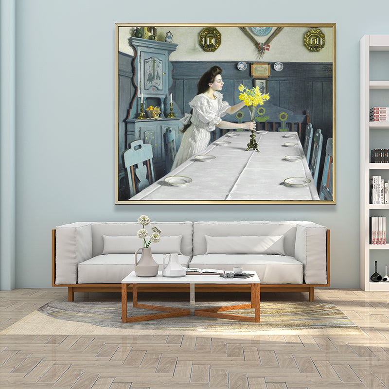 Painting Print Post-Impressionist Canvas Wall Art with Woman Portrait, Soft Color