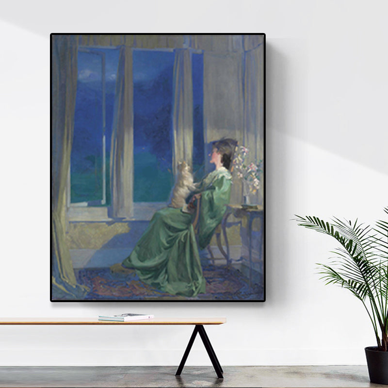 Painting Print Post-Impressionist Canvas Wall Art with Woman Portrait, Soft Color