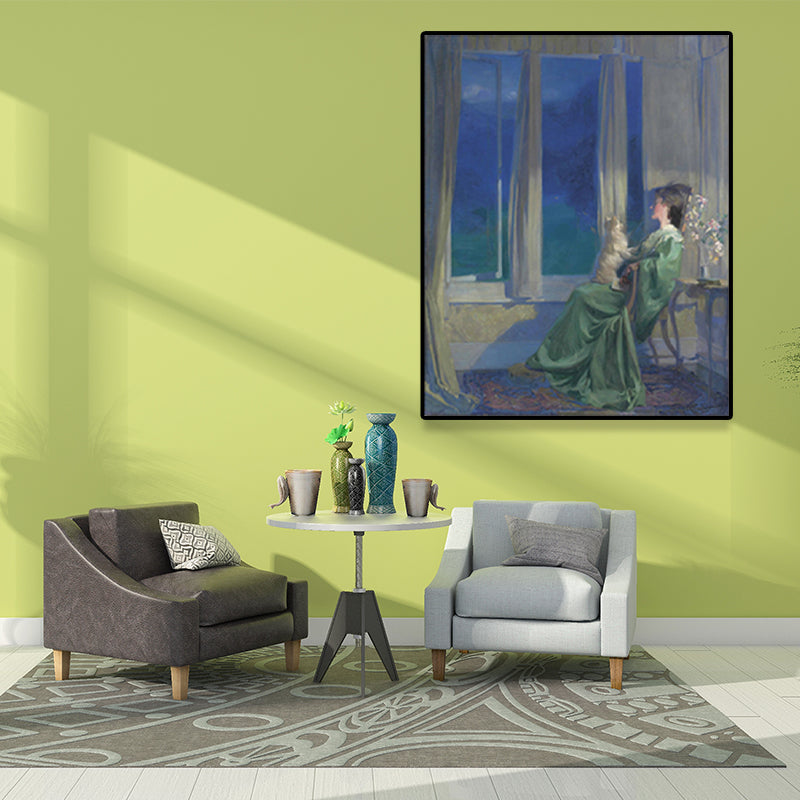 Painting Print Post-Impressionist Canvas Wall Art with Woman Portrait, Soft Color