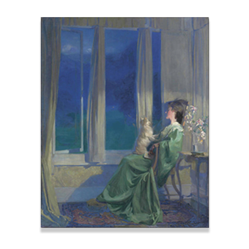 Painting Print Post-Impressionist Canvas Wall Art with Woman Portrait, Soft Color