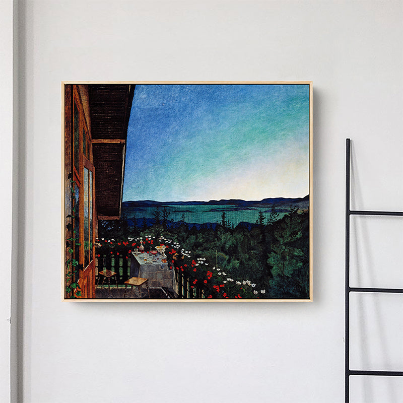 Neo-Romanticism Canvas Art in Green Harald Solberg Balcony Scenery Wall Decor for Room Green Clearhalo 'Art Gallery' 'Canvas Art' 'Country Art Gallery' 'French Country' 'Rustic' Arts' 1658660