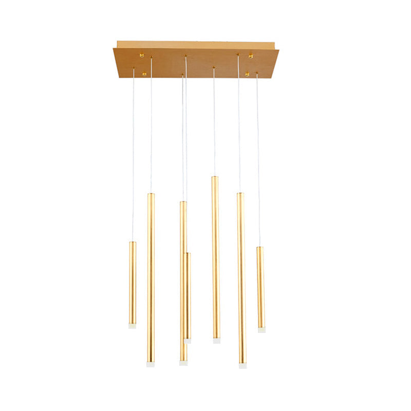 Brown/Gold Slim Pendant Lighting Modern 7 Lights Metal Hanging Light for Dining Room with Adjustable Cord in Warm/White Clearhalo 'Ceiling Lights' 'Modern Pendants' 'Modern' 'Pendant Lights' 'Pendants' Lighting' 165867