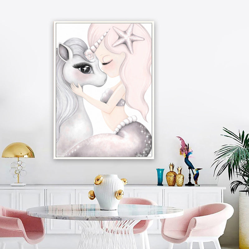 Cartoon Pony Painting Canvas Wall Art Pink Fantasy Wall Decor for Baby Girls Room Pink Design 1 Clearhalo 'Art Gallery' 'Canvas Art' 'Kids' Arts' 1658827