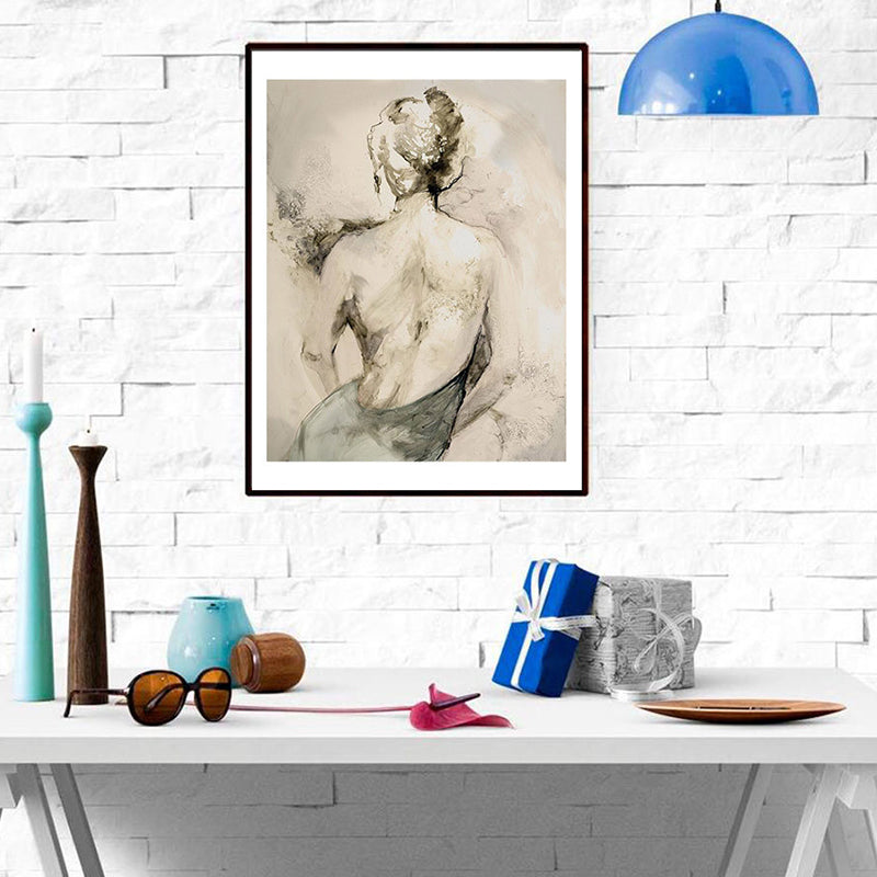 Sexy Woman Back Drawing Canvas Wall Art for Living Room, Yellow, Textured Surface Clearhalo 'Arts' 'Canvas Art' 1658837