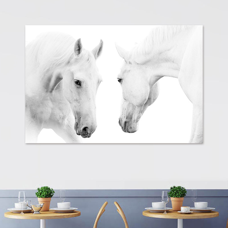 Contemporary Horse Wall Art Light-Color Textured Canvas Print for Dining Room White Clearhalo 'Art Gallery' 'Canvas Art' 'Contemporary Art Gallery' 'Modern' Arts' 1658888