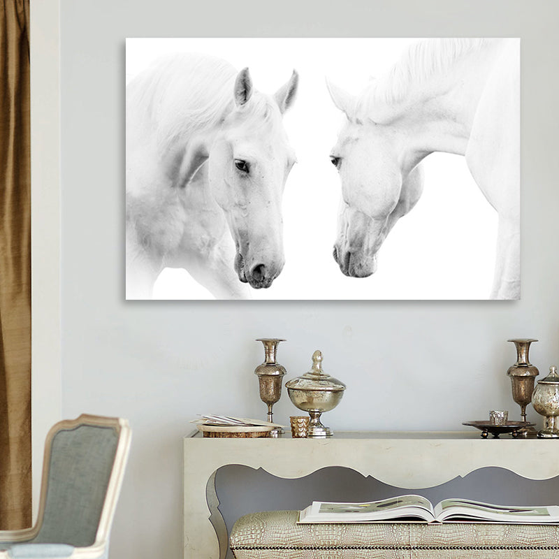 Contemporary Horse Wall Art Light-Color Textured Canvas Print for Dining Room Clearhalo 'Art Gallery' 'Canvas Art' 'Contemporary Art Gallery' 'Modern' Arts' 1658889