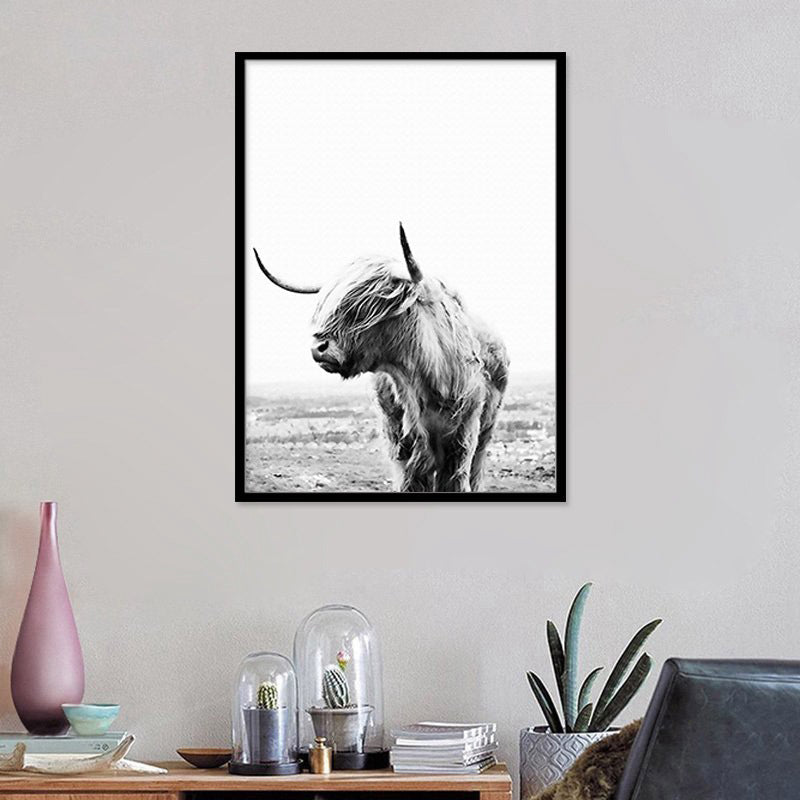 Modernism Yak Art Print Canvas Textured Surface Grey Wall Decoration for Dining Room Grey Clearhalo 'Art Gallery' 'Canvas Art' 'Contemporary Art Gallery' 'Modern' Arts' 1658903