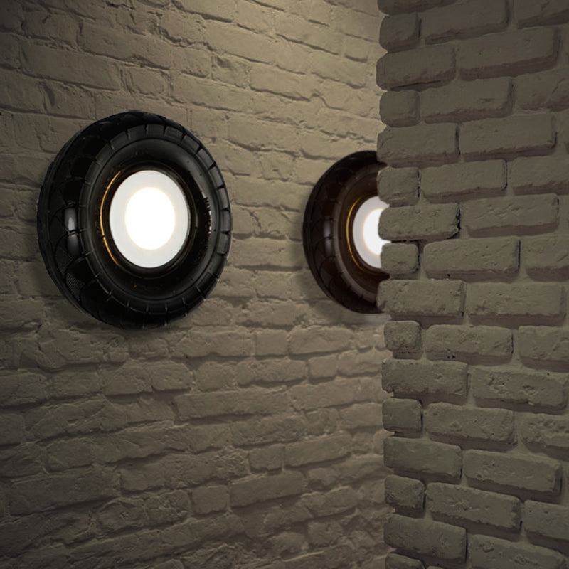 Tyre Metallic Sconce Wall Lighting Farmhouse Style LED Corridor Wall Mount Lighting in Black, 10"/16" Width Black 16" Clearhalo 'Industrial wall lights' 'Industrial' 'Middle century wall lights' 'Tiffany' 'Wall Lamps & Sconces' 'Wall Lights' Lighting' 165894