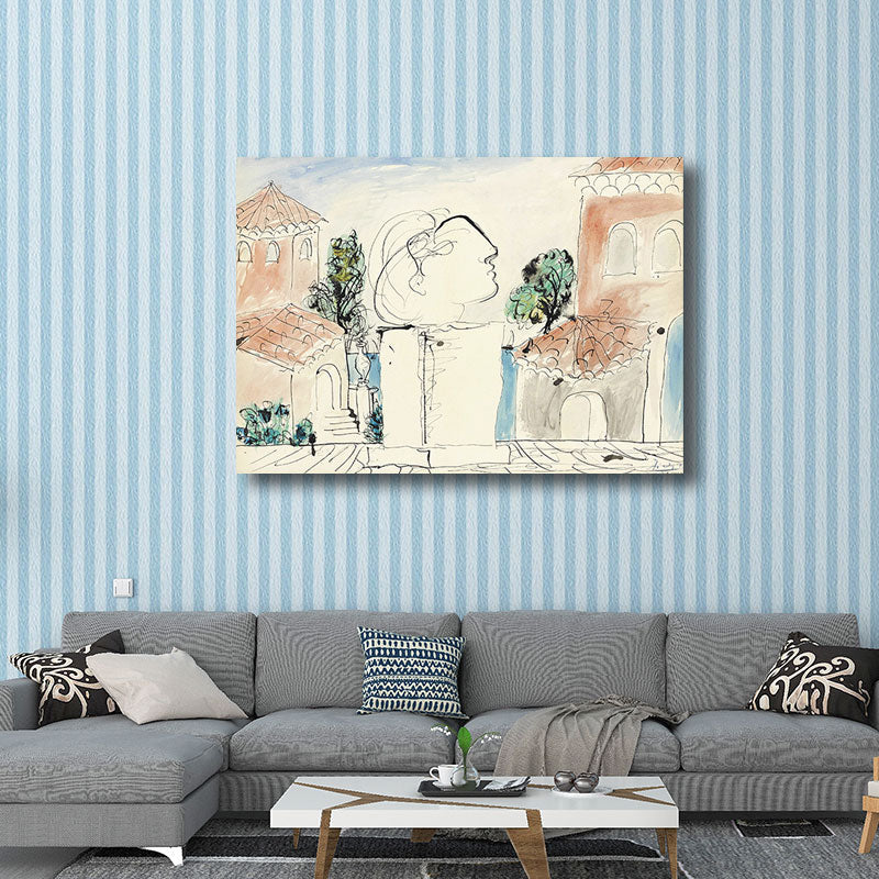 Nordic Style Character Painting Kitchen Backsplash Wall Art Print in Light Color