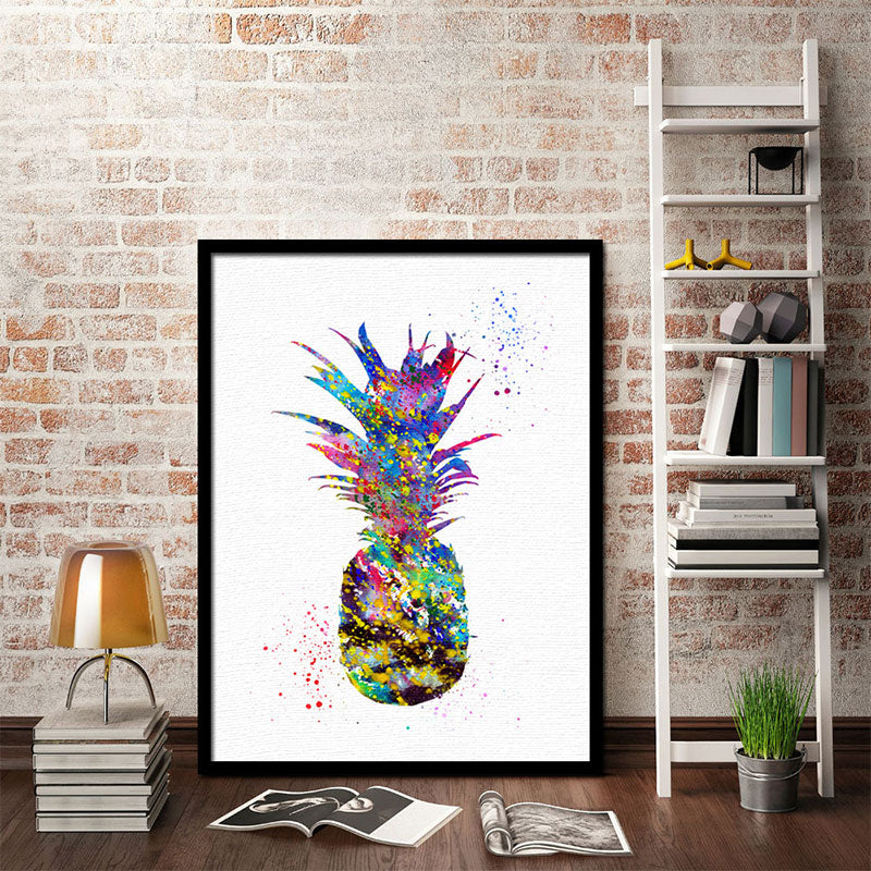 Tropical Pineapple Watercolor Canvas Blue Textured Wall Art Print for Living Room Clearhalo 'Art Gallery' 'Canvas Art' 'Coastal Art Gallery' 'Tropical' Arts' 1659898