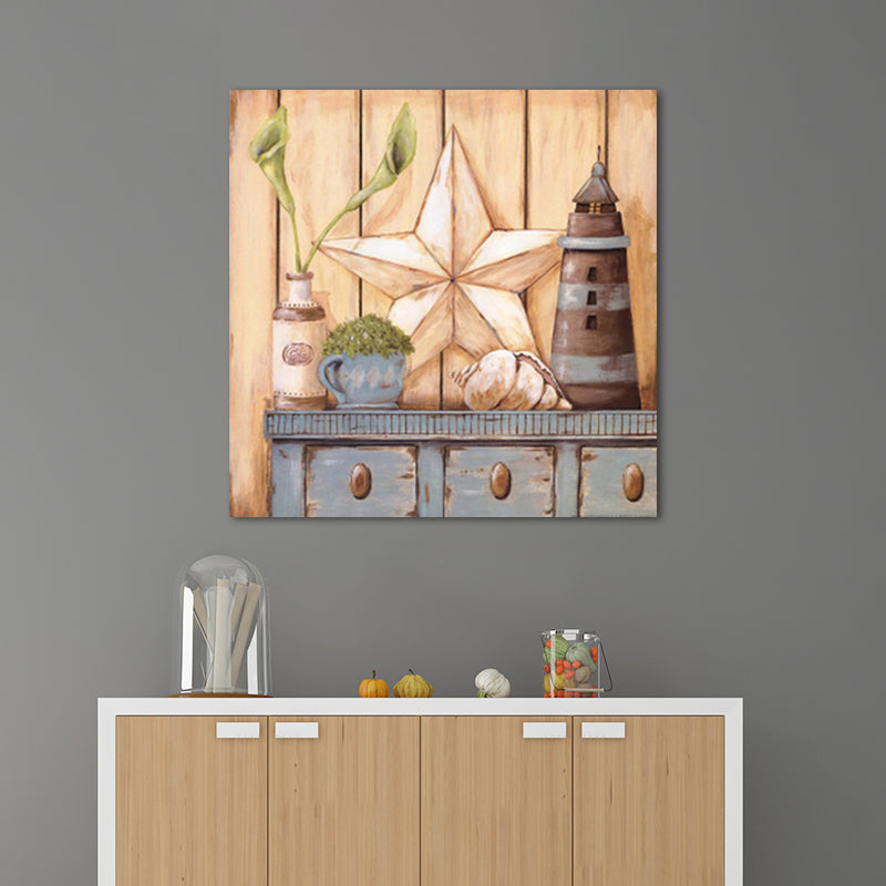 Farmhouse Cabinet and Sundries Painting Pastel Color House Interior Wall Art Print Clearhalo 'Art Gallery' 'Canvas Art' 'Traditional' Arts' 1660013
