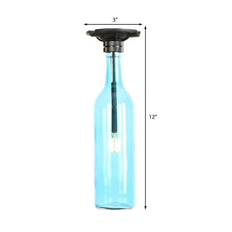 1 Bulb Semi Flush Light with Bottle Glass Shade Industrial Stylish Living Room Semi-Flush Mount Light in Grey/Brown Clearhalo 'Ceiling Lights' 'Close To Ceiling Lights' 'Close to ceiling' 'Glass shade' 'Glass' 'Semi-flushmount' Lighting' 166094