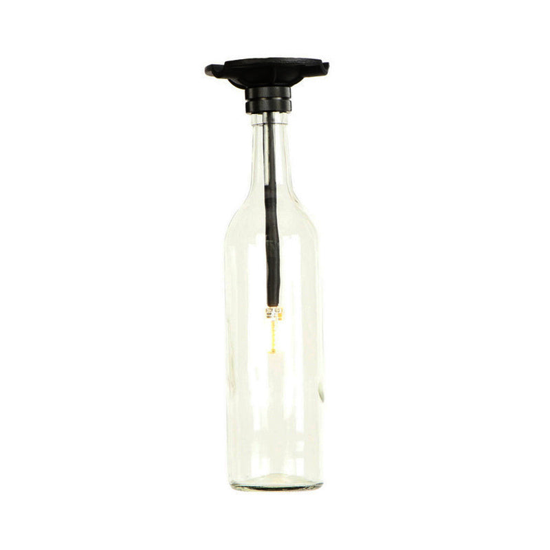 1 Bulb Semi Flush Light with Bottle Glass Shade Industrial Stylish Living Room Semi-Flush Mount Light in Grey/Brown Clearhalo 'Ceiling Lights' 'Close To Ceiling Lights' 'Close to ceiling' 'Glass shade' 'Glass' 'Semi-flushmount' Lighting' 166100