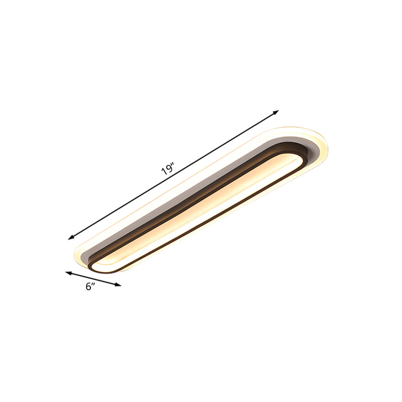 Oval Flush Ceiling Light Contemporary Metal LED Black/White Ceiling Light with Acrylic Diffuser in White/Warm Light, 19"/23"/31" Wide Clearhalo 'Ceiling Lights' 'Close To Ceiling Lights' 'Close to ceiling' 'Flush mount' Lighting' 166709