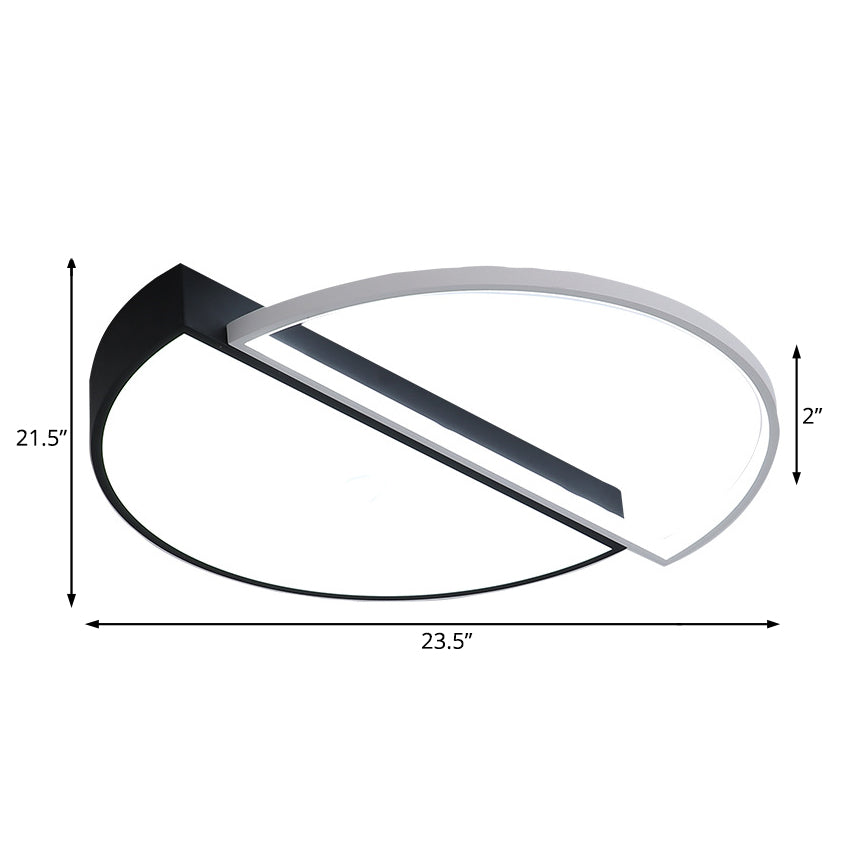 Semicircle Flush Lamp Modern Metal LED Black/White Ceiling Mounted Fixture with Acrylic Diffuser in White/Warm Light, 18"/21.5" Wide Clearhalo 'Ceiling Lights' 'Close To Ceiling Lights' 'Close to ceiling' 'Flush mount' Lighting' 166794