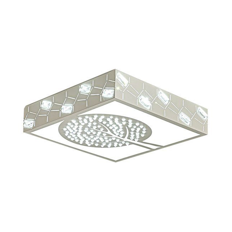 Square Box Flush Mount Lighting Nordic Metal LED Bedroom Ceiling Lamp with Crystal Bead in White/Warm Light with Tree Pattern Clearhalo 'Ceiling Lights' 'Close To Ceiling Lights' 'Close to ceiling' 'Flush mount' Lighting' 167134