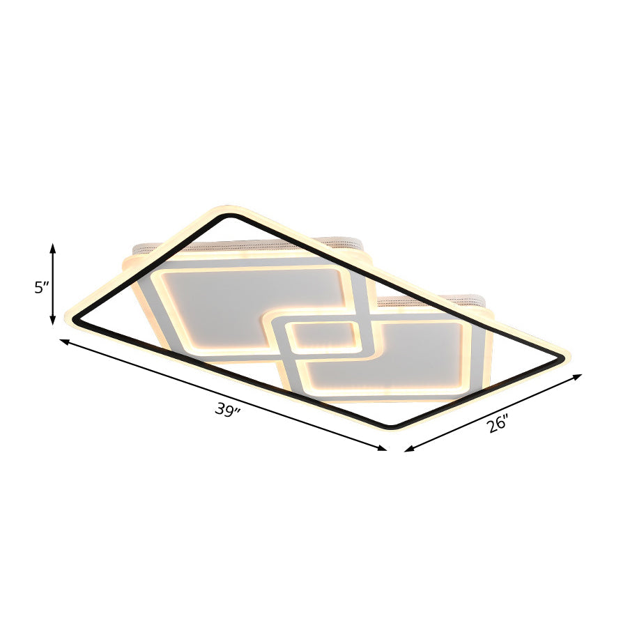 Rectangular Ceiling Mounted Lamp Simplicity Metal LED Living Room Flush Lighting in White/Warm Light, 31.5"/39" Wide Clearhalo 'Ceiling Lights' 'Close To Ceiling Lights' 'Close to ceiling' 'Flush mount' Lighting' 167185