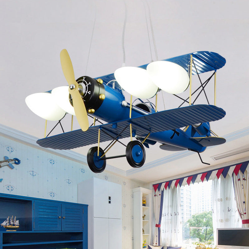 Chandeliers for Bedrooms, 4 Lights Ceiling Fixture with Glass Shade and Biplane Design for Boys Modern Style Clearhalo 'Ceiling Lights' 'Chandeliers' Lighting' options 167862