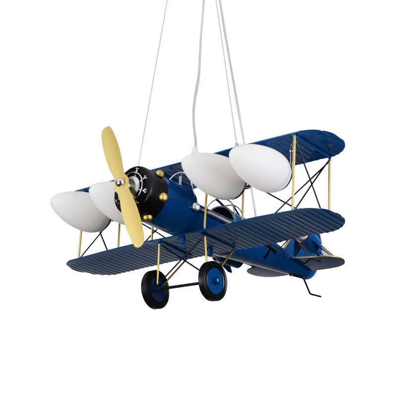 Chandeliers for Bedrooms, 4 Lights Ceiling Fixture with Glass Shade and Biplane Design for Boys Modern Style Clearhalo 'Ceiling Lights' 'Chandeliers' Lighting' options 167863