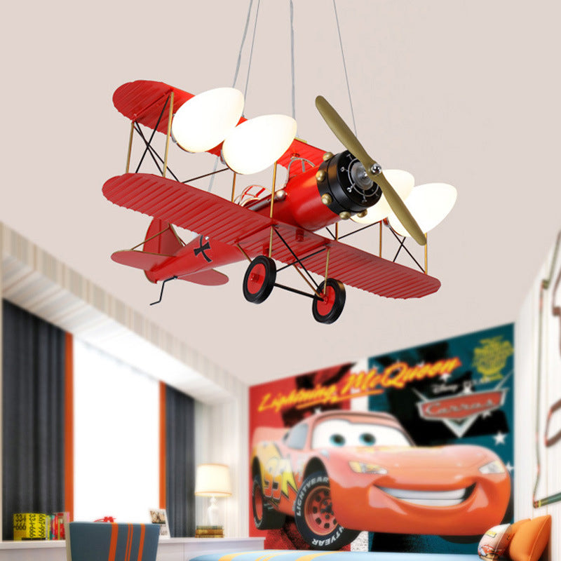 Chandeliers for Bedrooms, 4 Lights Ceiling Fixture with Glass Shade and Biplane Design for Boys Modern Style Clearhalo 'Ceiling Lights' 'Chandeliers' Lighting' options 167870