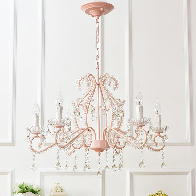 Bedroom Chandelier Girls, Nordic Style Pendant Lighting with Clear Crystal and Candle Clearhalo 'Ceiling Lights' 'Chandeliers' Lighting' options 167976