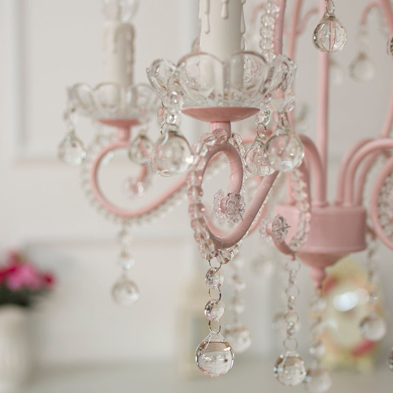 Bedroom Chandelier Girls, Nordic Style Pendant Lighting with Clear Crystal and Candle Clearhalo 'Ceiling Lights' 'Chandeliers' Lighting' options 167979