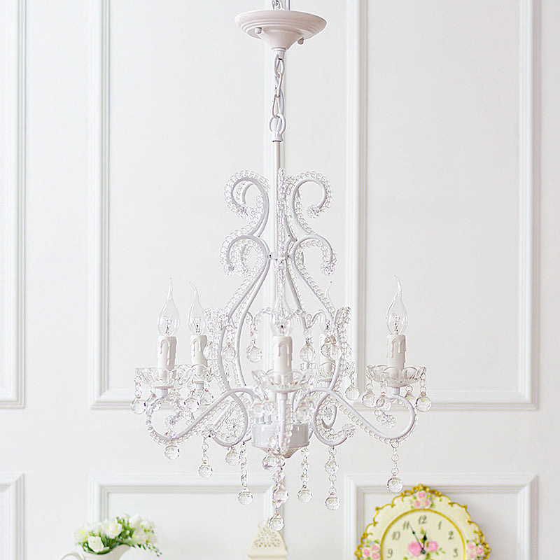 Bedroom Chandelier Girls, Nordic Style Pendant Lighting with Clear Crystal and Candle 5 White Clearhalo 'Ceiling Lights' 'Chandeliers' Lighting' options 167980_751ee77e-f927-418d-859e-6874ae2d3aa7