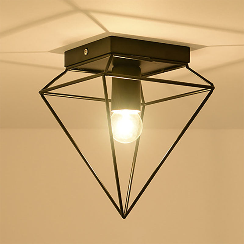1 Light Cage Diamond Flush Mount Ceiling Light Loft Stylish Black/White Metallic Ceiling Lamp for Study Room Clearhalo 'Ceiling Lights' 'Close To Ceiling Lights' 'Close to ceiling' 'Flush mount' 'Industrial Flush Mount' Lighting' 168367