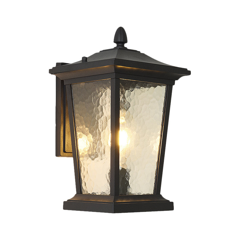 1-Head Flush Wall Sconce Traditional Porch Wall Mounted Lighting with Pavilion Dimpled Glass Shade in Black/Brass Clearhalo 'Art deco wall lights' 'Cast Iron' 'Glass' 'Industrial wall lights' 'Industrial' 'Middle century wall lights' 'Modern' 'Rustic wall lights' 'Tiffany' 'Traditional wall lights' 'Wall Lamps & Sconces' 'Wall Lights' Lighting' 1687771